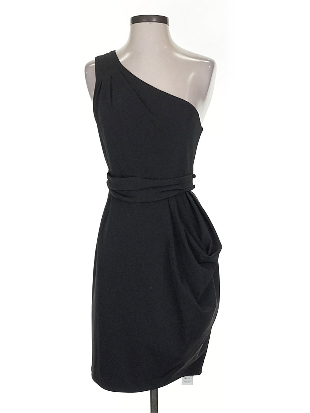 Black Halo Black One-Shoulder Draped Waist Cocktail Dress 8